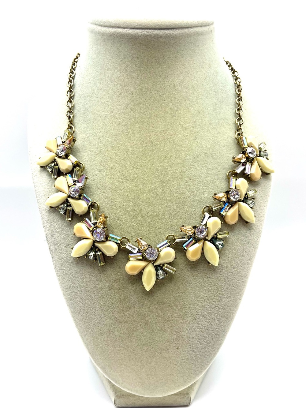 Cream Floral Crystal Statement Necklace. 18 inches/ 3 inch extender